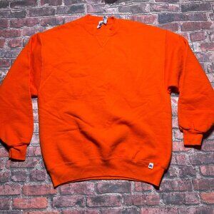 Vintage 90s Russell Athletic Sweatshirt Orange Blank Crewneck Mens L Made USA